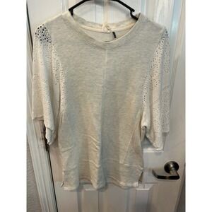 Akemi + Kin Sweatshirt Gray Crochet Lace Sleeve Boho Knit Top